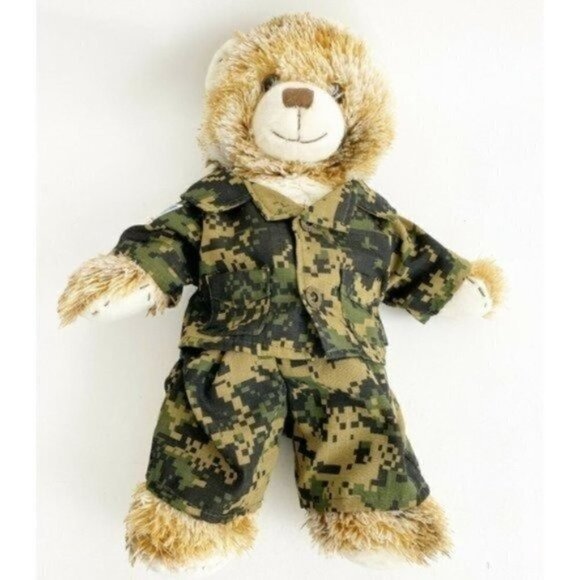 Bab Champ Plush Teddy Build-a-Bear Stitched Heart Patch Camo Outfit 16” Calico - Picture 2 of 12